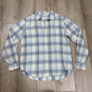 Outerknown Women's Flannel Shirt Organic Cotton Size Medium Blue Green Light